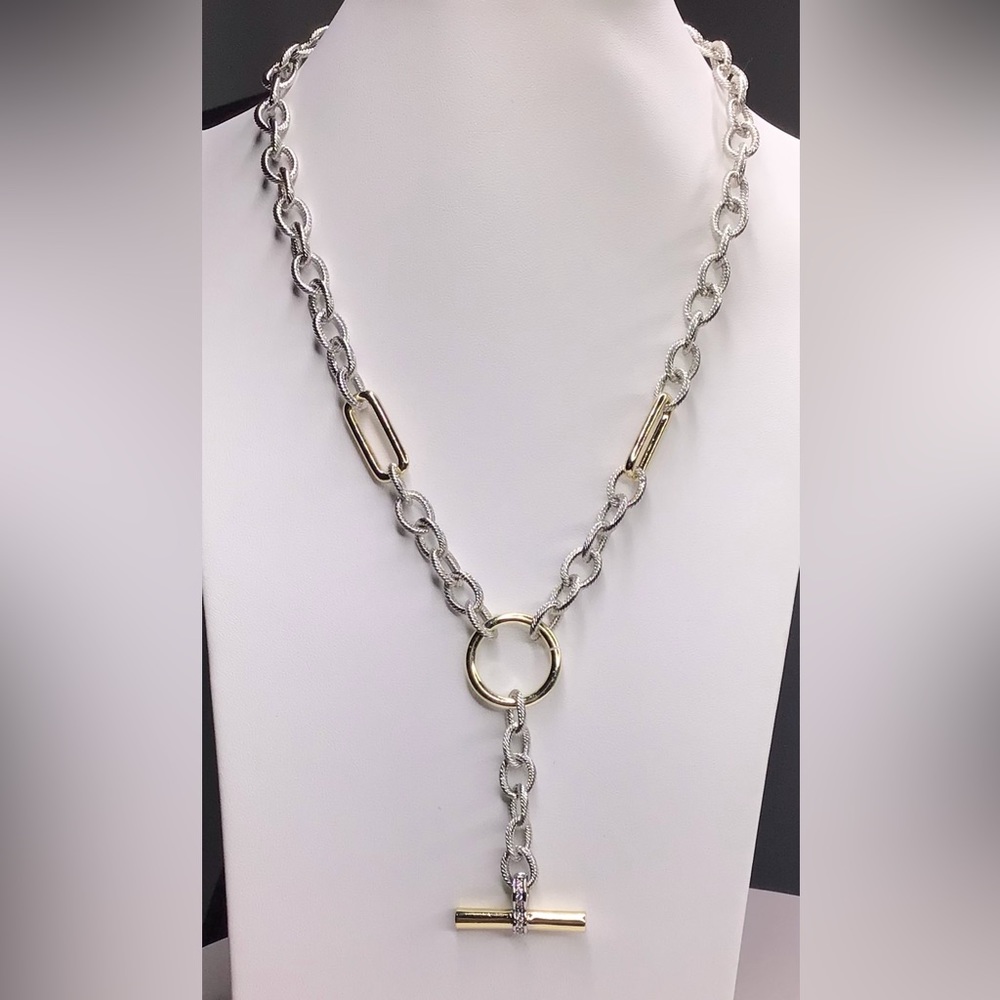 Two Tone Multi Link Necklace Toggle Closure - image 1